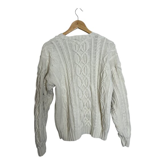 Boston Traders Knitted By Hand Men's / Women's Cable Knit Sweater Size M Cream - Picture 2 of 7